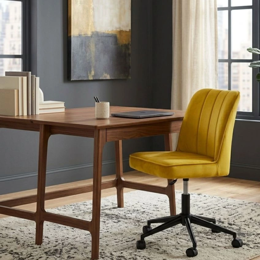 Cambourne Office Chair Burnt Orange Velvet & Black
