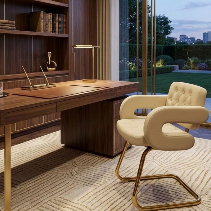 Candy Office Chair Cream Leather & Gold luce
