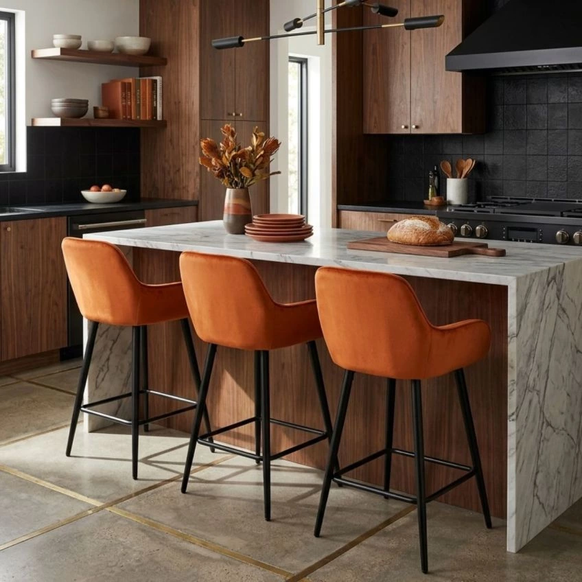 Carson Bar Stool Aged Olive Green Leather & Black Base
