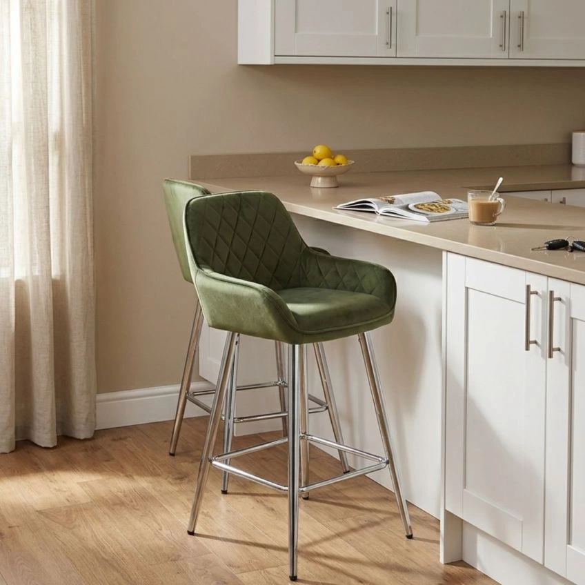 Carson Bar Stool Burnt Orange Velvet & Chrome Base
