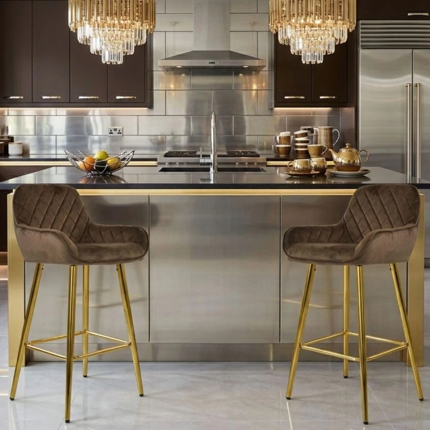 Carson Bar Stool Natural Cream Fabric & Gold
