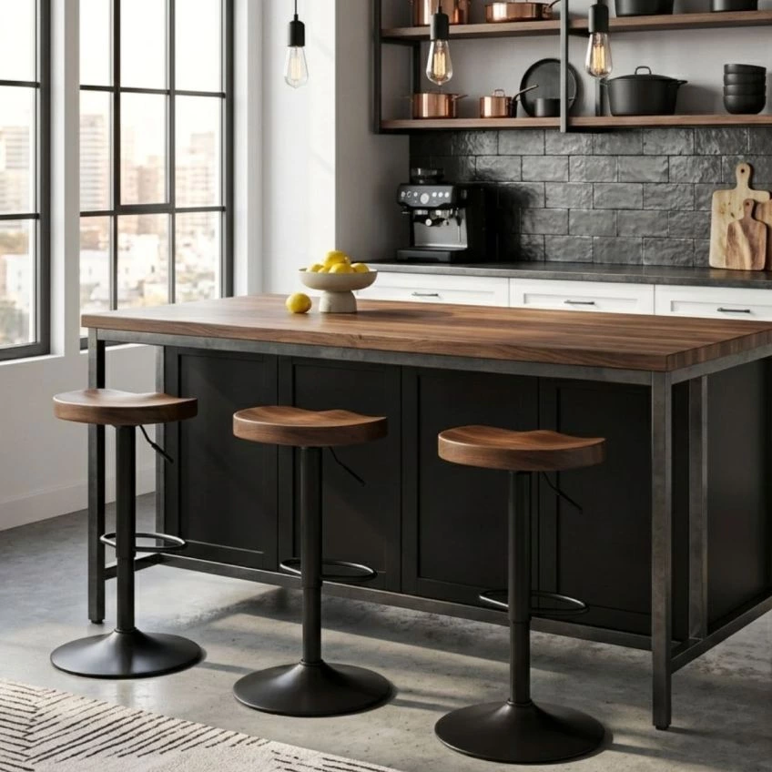 Chalk Bar Stool Dark Wood & Black