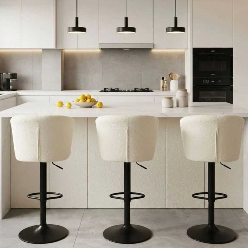 Chelsea Bar Stool Cream Boucle Fabric & Black Base
