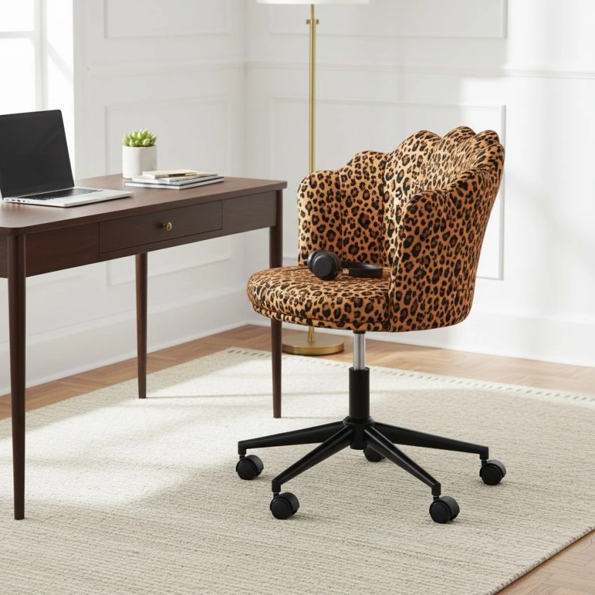 Clam Office Chair Leopard Fabric & Black