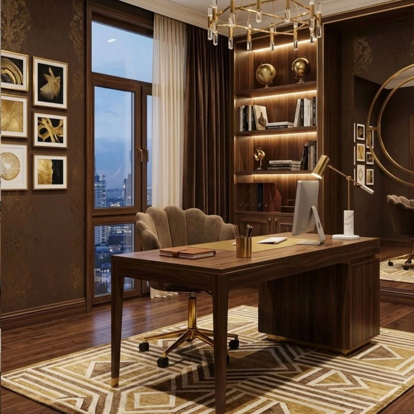 Clam Office Chair Mocha Velvet & Gold
