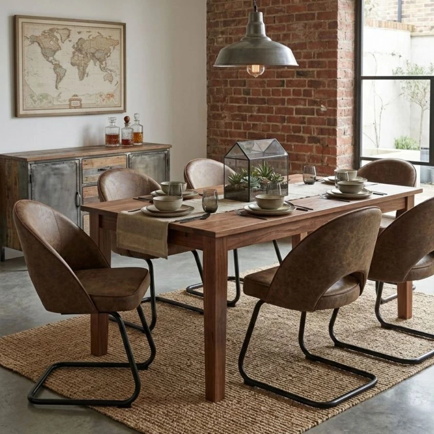 Clyde  Dining Chair Aged Brown Leather & Black Base
