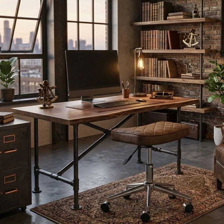 Cody Office Chair in Vintage Brown Faux Leather Chrome Base