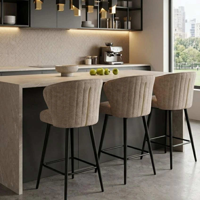 Colby Bar Stool Light Grey Velvet & Black
