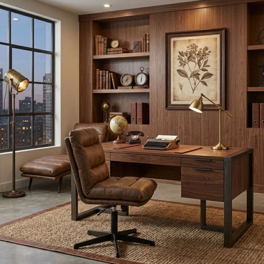 Cowper Office Chair Aged Brown Faux Leather & Black
