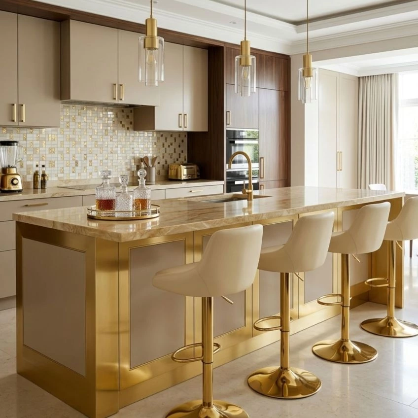 Dale Bar Stool Blue Velvet & Gold Base

