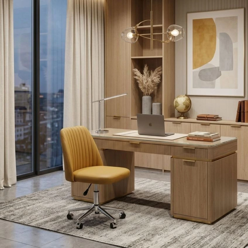 Danbury Office Chair Cream Leather & Chrome
