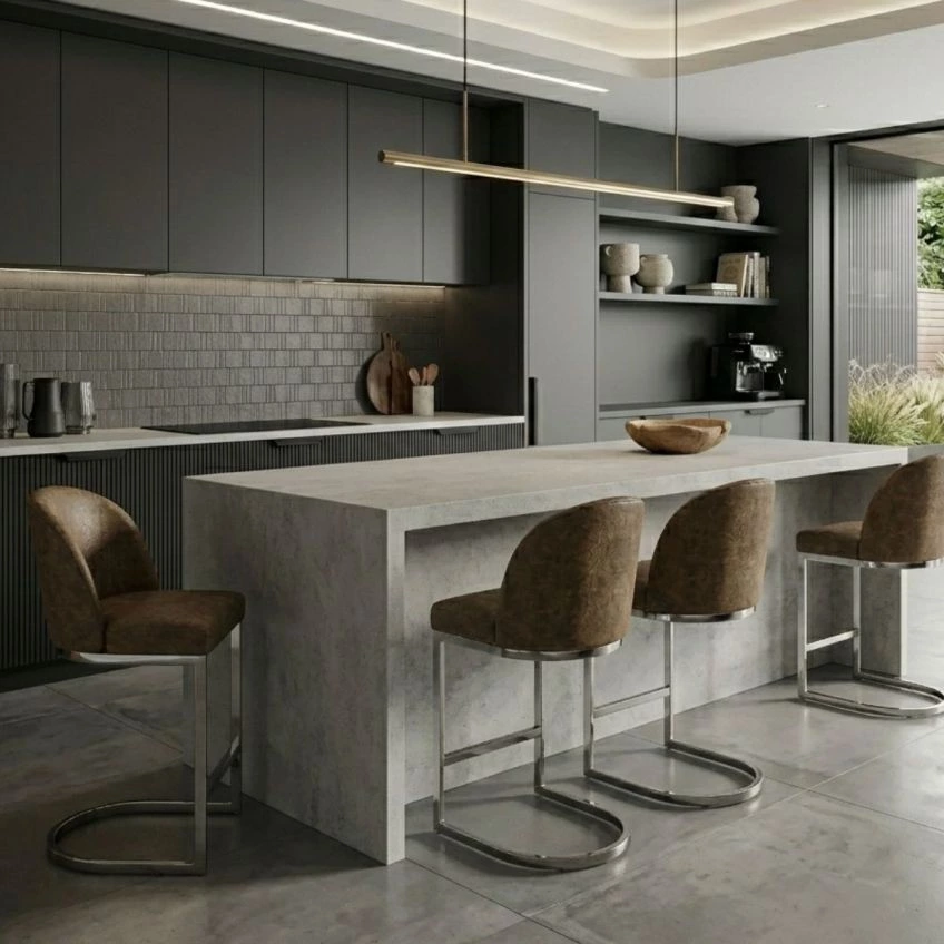 Delamere Bar Stool Aged Olive Green Leather & Chrome 75cm
