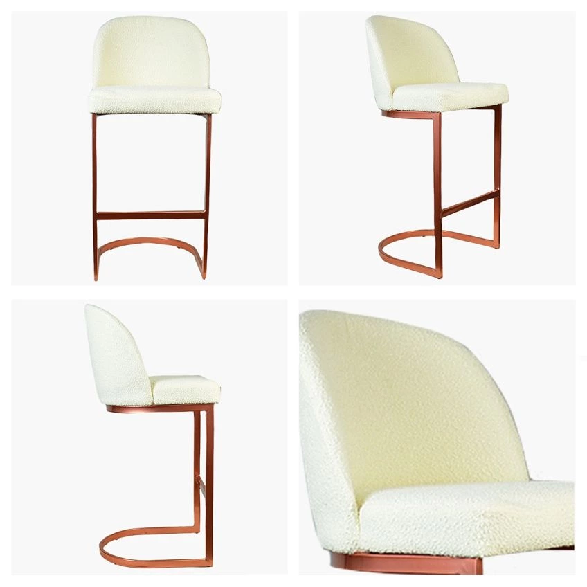 Delamere Bar Stool Cream Boucle Fabric & Rose Gold Leg 65cm