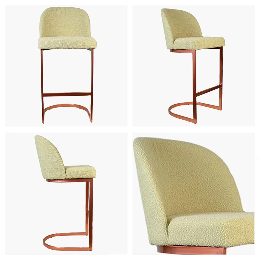 Delamere Bar Stool Mink Boucle Fabric & Rose Gold Leg 65cm