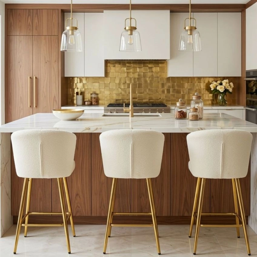Dove Bar Stool Burnt Orange Velvet & Gold Base
