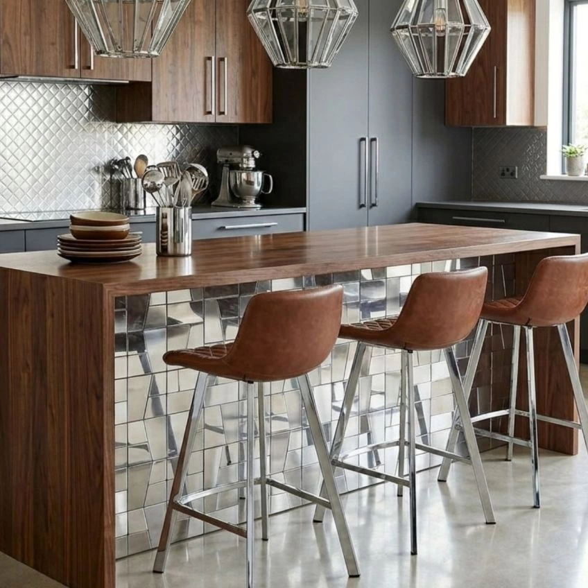 Duran Bar Stool Aged Brown Leather & Chrome 65cm

