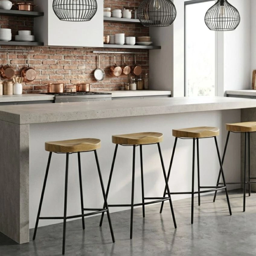 Edson Bar Stool Light Wood Black Fixed Height Base