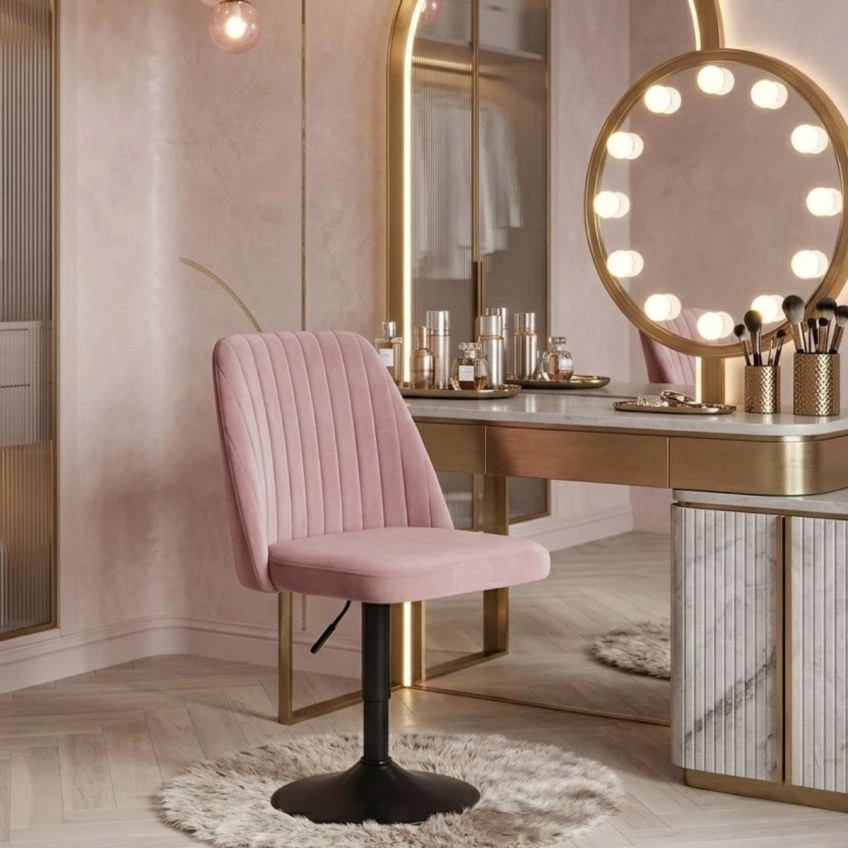 Elia Office Chair Pink Velvet Black Base
