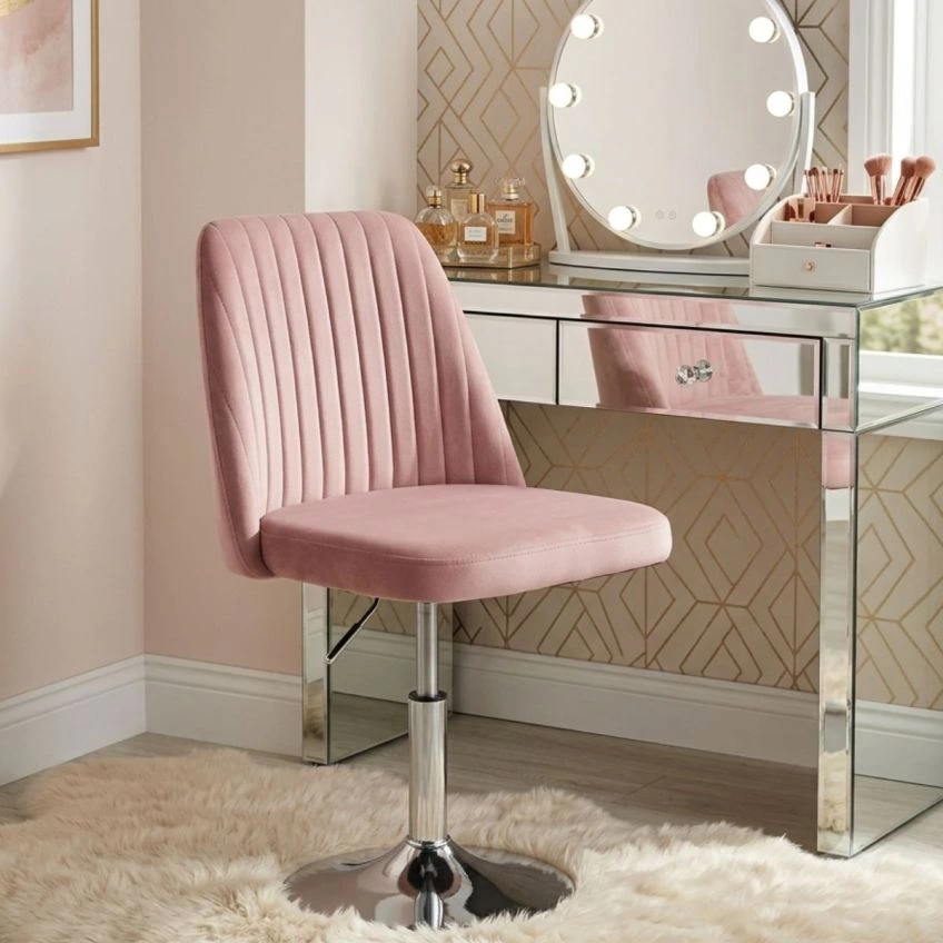 Elia Office Chair Pink Velvet Chrome Base