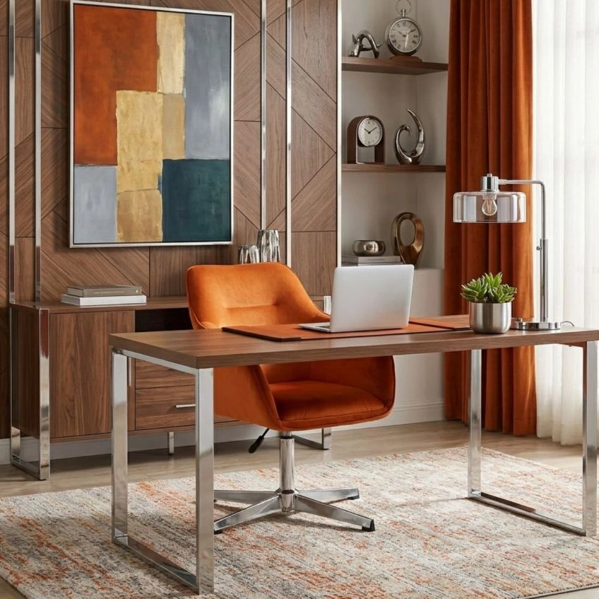 Esto Office Chair Burnt Orange Velvet & Chrome

