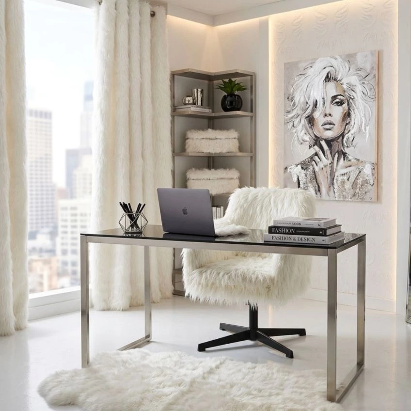 Fallen Office Chair Cream Faux Fur & Black
