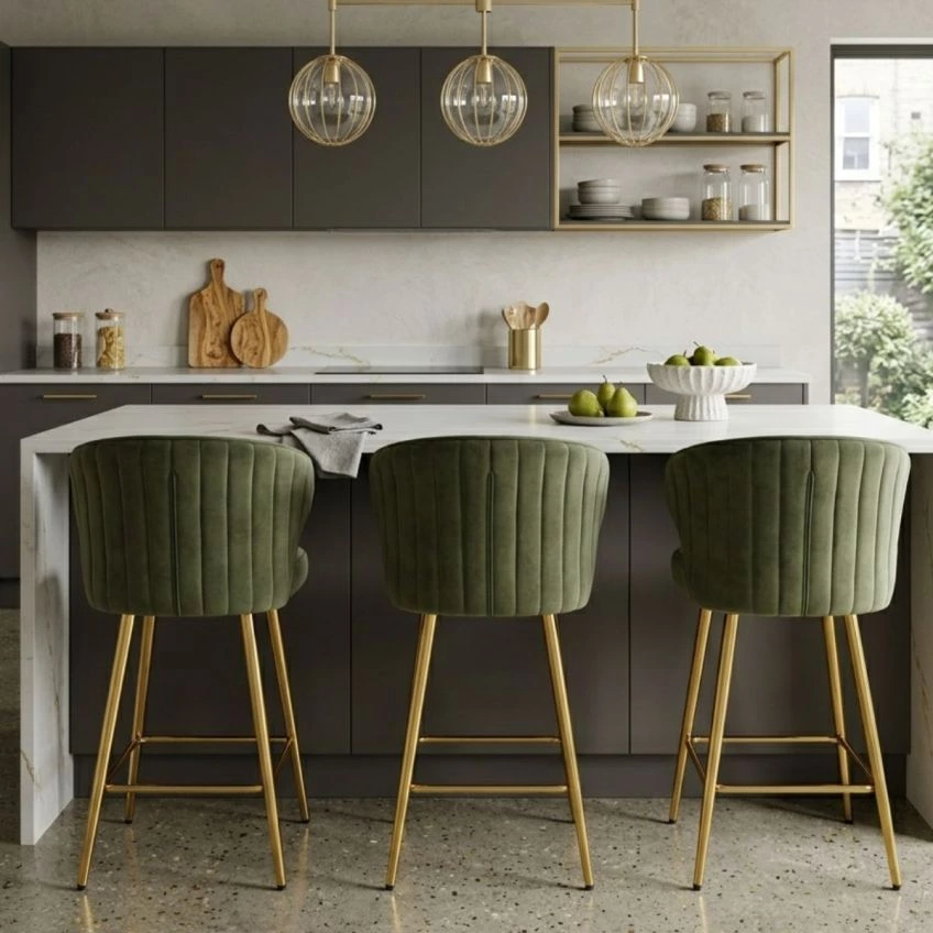 Flake Bar Stool Pink Velvet & Gold
