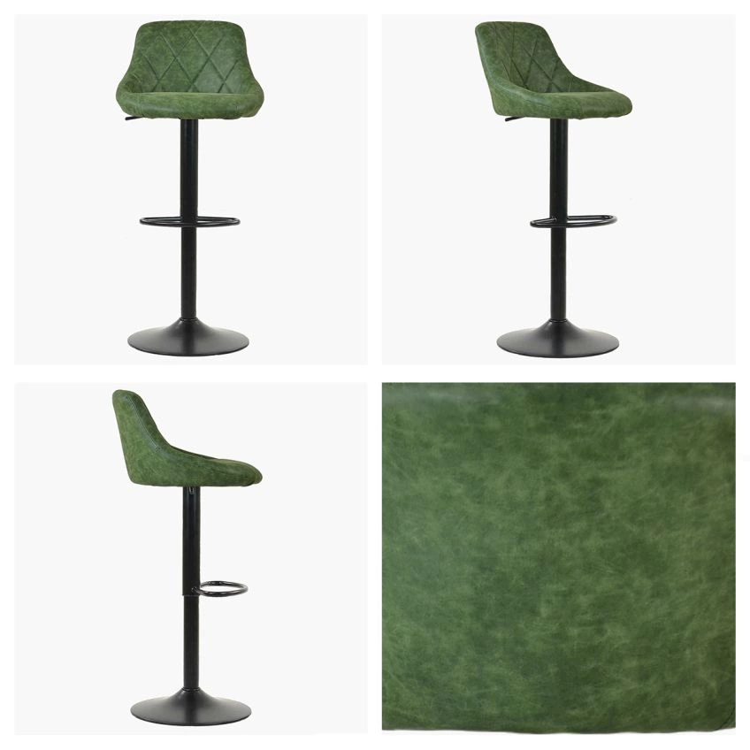 Fleur Bar Stool Vintage Green Leather Black Base