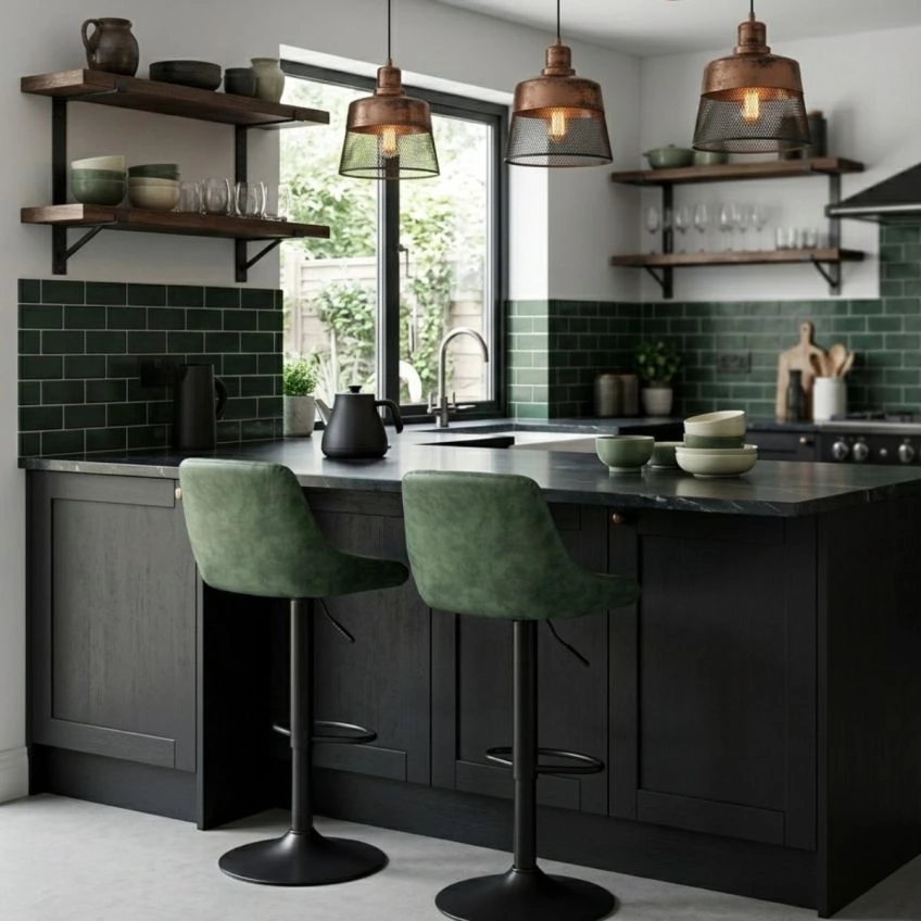 Fleur Bar Stool Aged Brown Leather & Black Base
