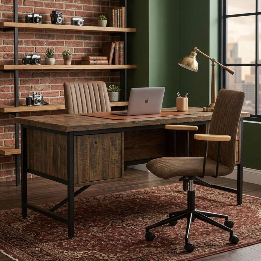Folix Office Chair Aged Brown Faux Leather & Black
