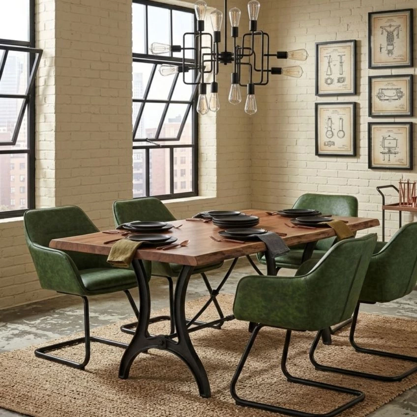 Fort Dining Chair Vintage Brown Leather & Black Base
