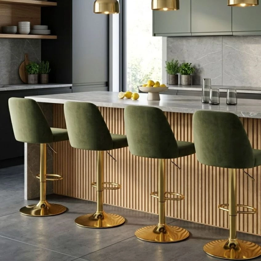 Foyle Bar Stool Pink Velvet & Gold