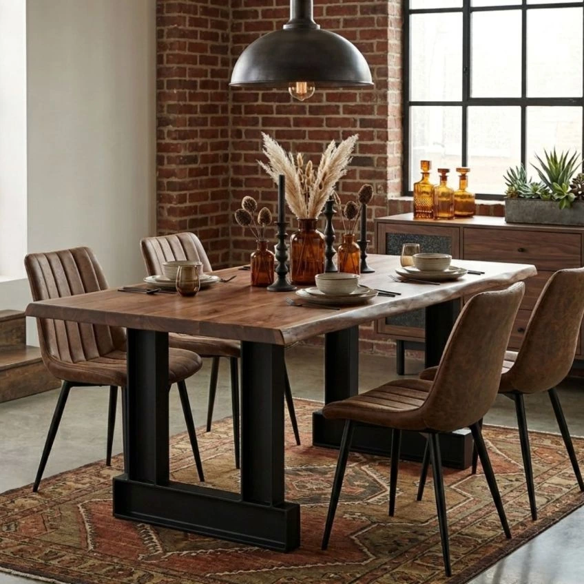 Franca Dining Chair Aged Brown Leather & Black
