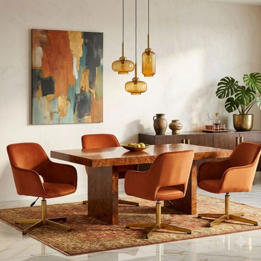 Gabriel Dining Chair in Burnt Orange Velvet 