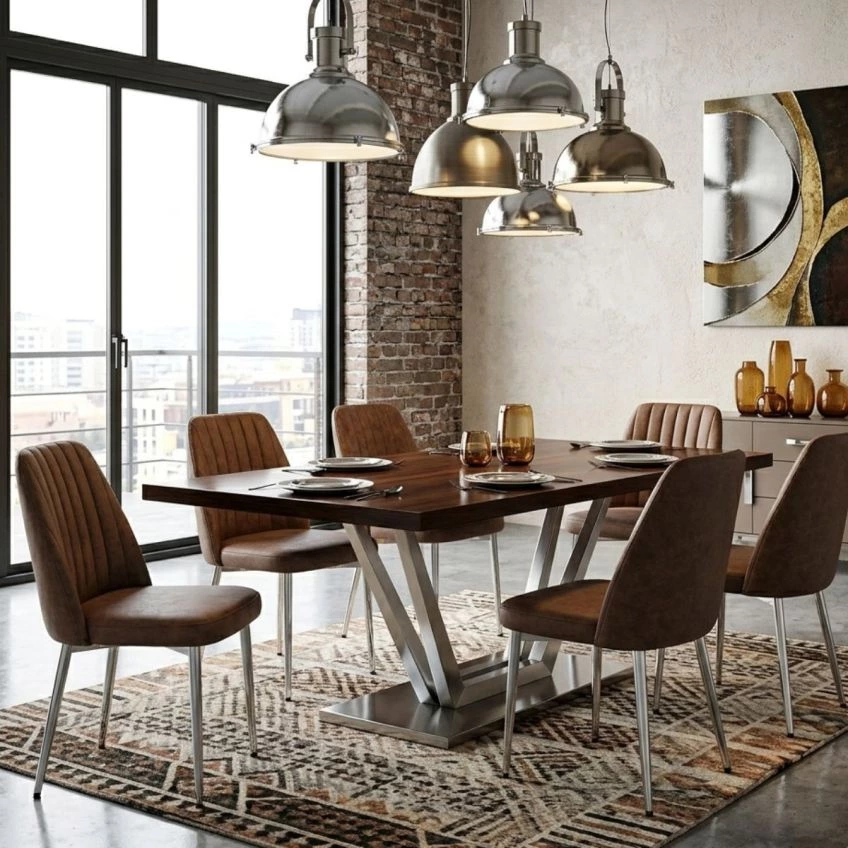 Grove Dining Chair Aged Brown Leather & Chrome
