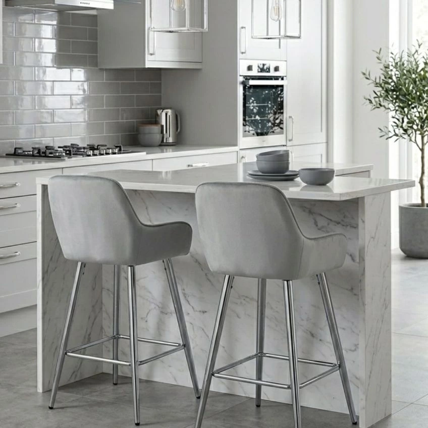 Hamilton Bar Stool Aged Olive Green Leather & Chrome Base
