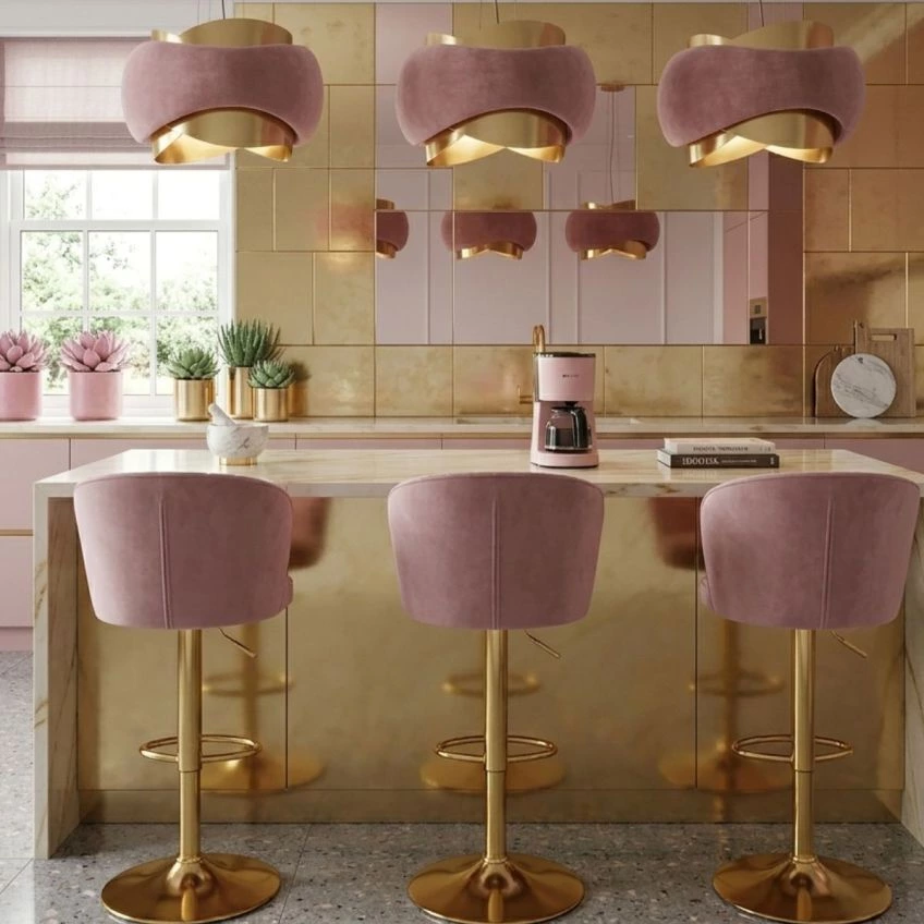 Heather Bar Stool Cream Leather & Gold
