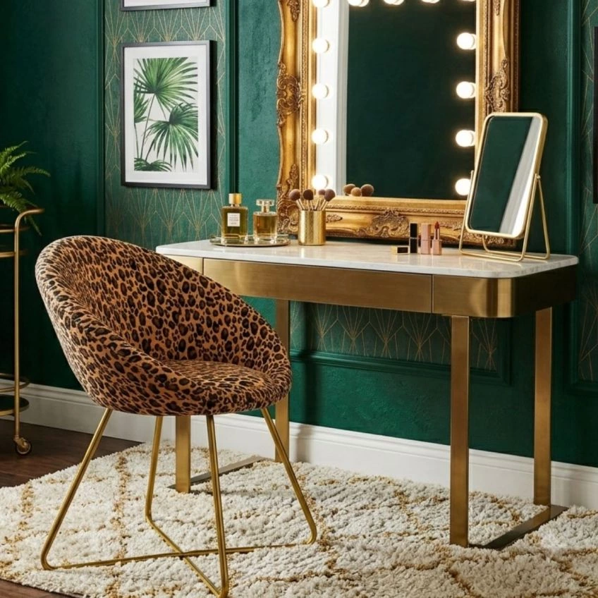 Herc Vanity Chair in Orange Boucle Fabric
