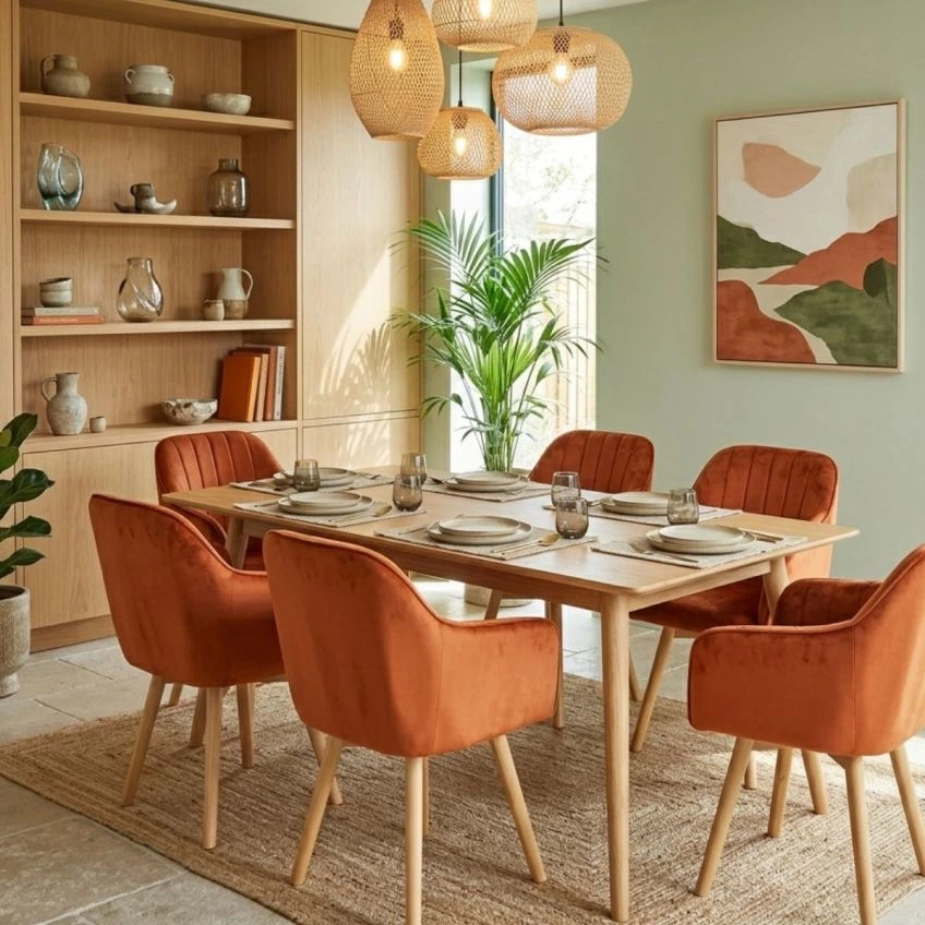 Herning Dining Chair Olive Green Velvet & Wood Leg
