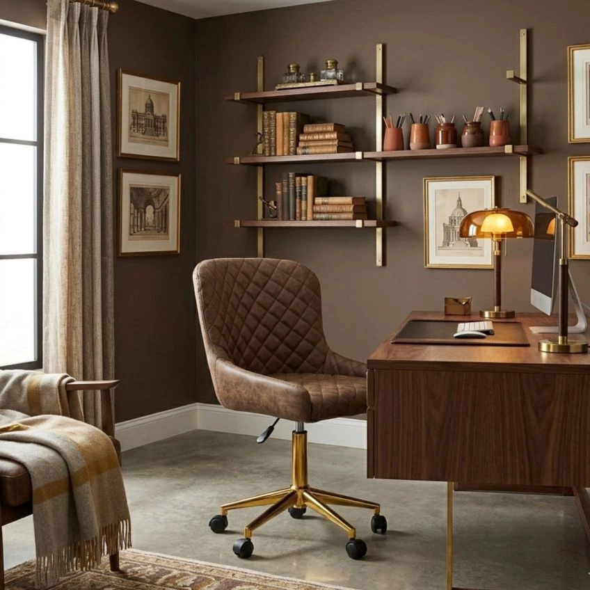 Heron Office Chair Emerald Green Velvet & Gold
