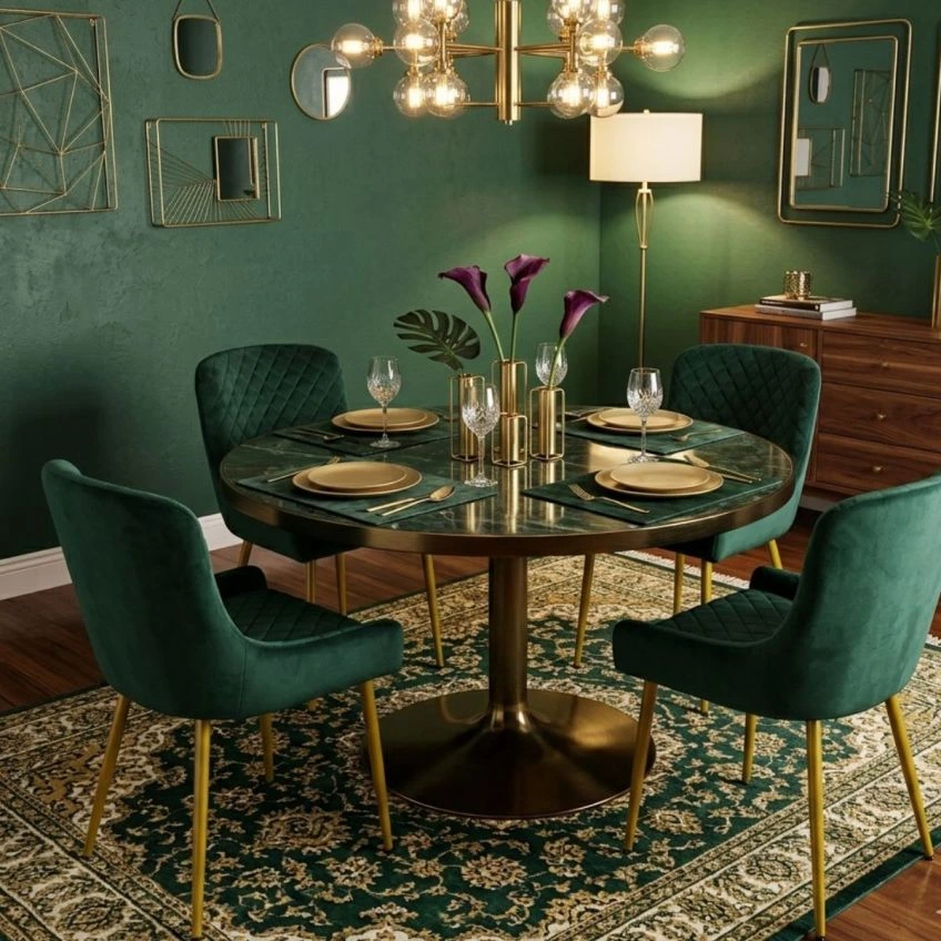 Heron Dining Chair Aged Brown Leather & Gold
