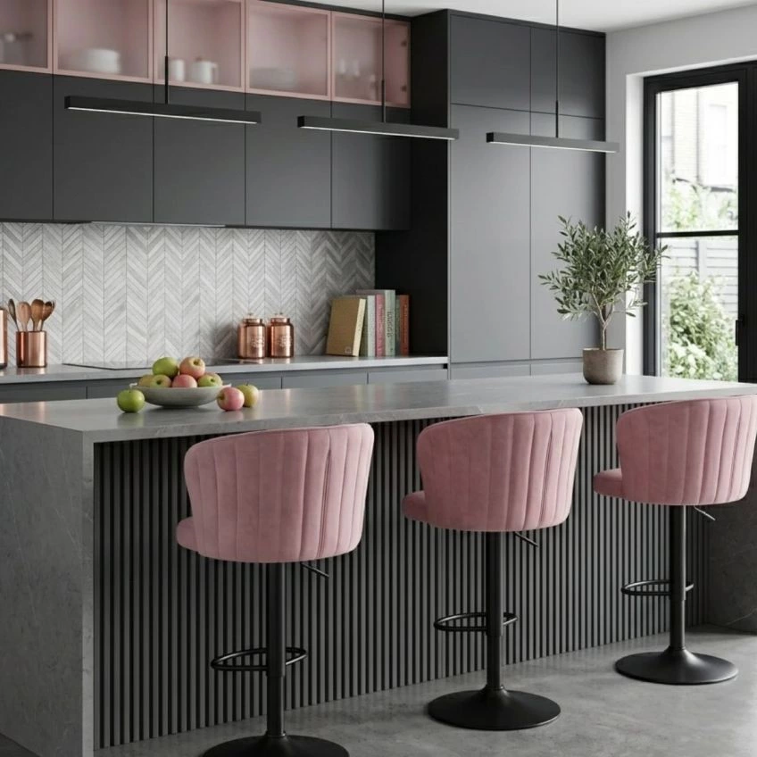 Hexham Bar Stool Taupe Leather & Black
