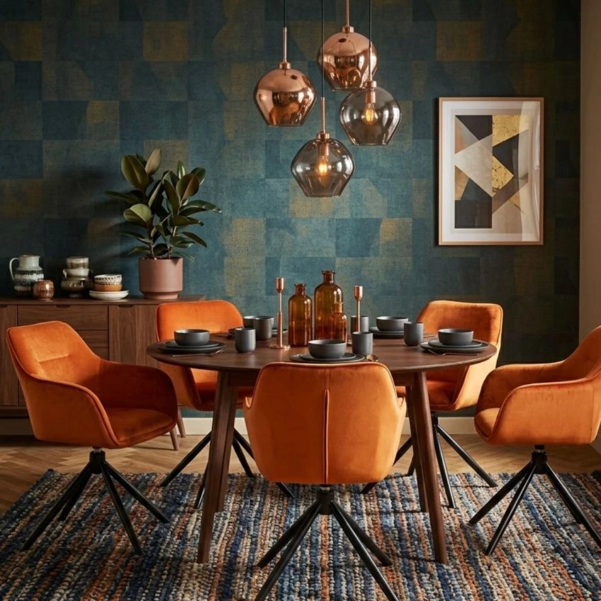 Hobro Swivel Dining Chair Burnt Orange Velvet 
