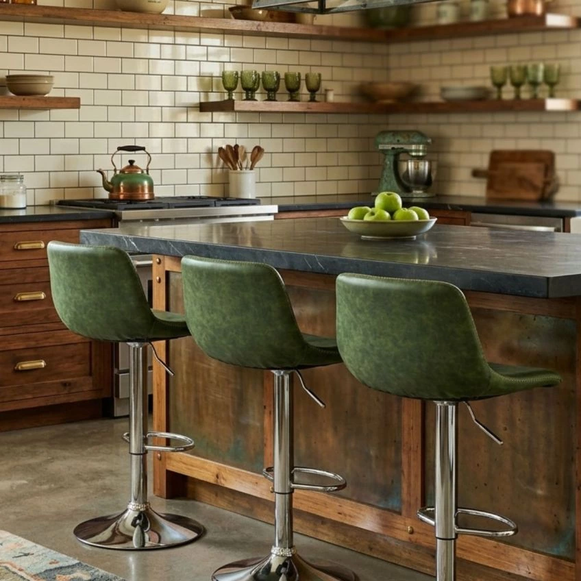 Hudson Bar Stool Emerald Green Velvet & Chrome Base
