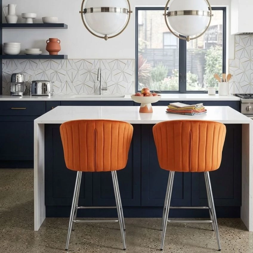 Jarrow Bar Stool Fawn Brown Fabric & Chrome
