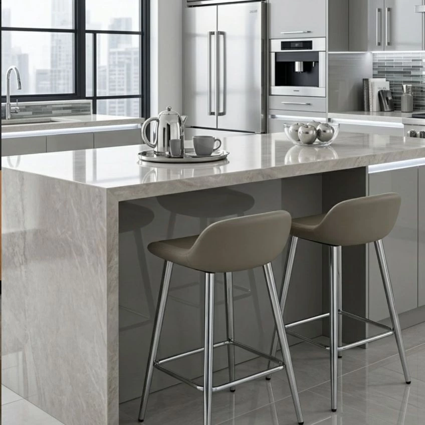 Jenrick Bar Stool Light Tan Brown Leather & Chrome
