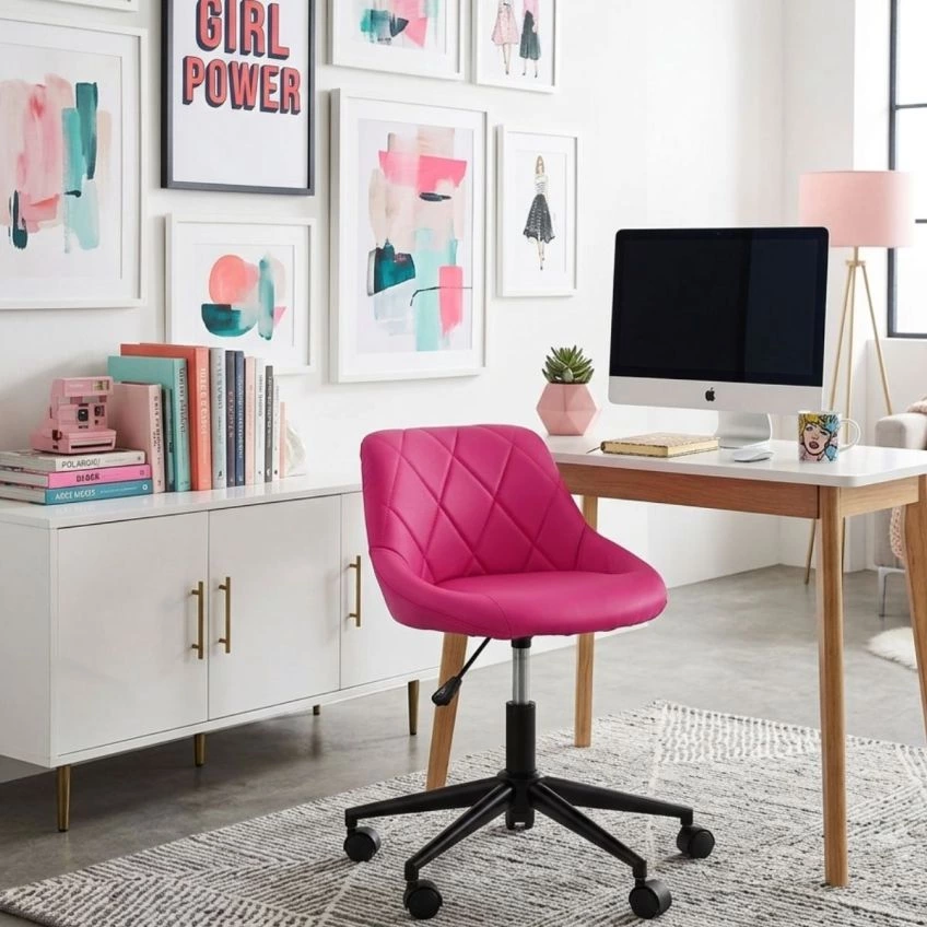 Kai Office Chair in Hot Pink Faux Leather Black Base