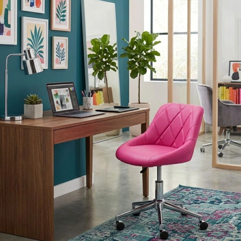 Kai Office Chair in Hot Pink Faux Leather Chrome Base