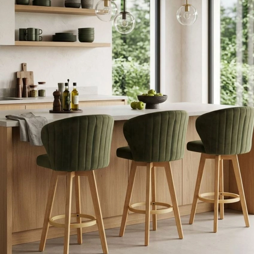 Kalix Bar Stool Natural Cream Fabric & Wood Leg

