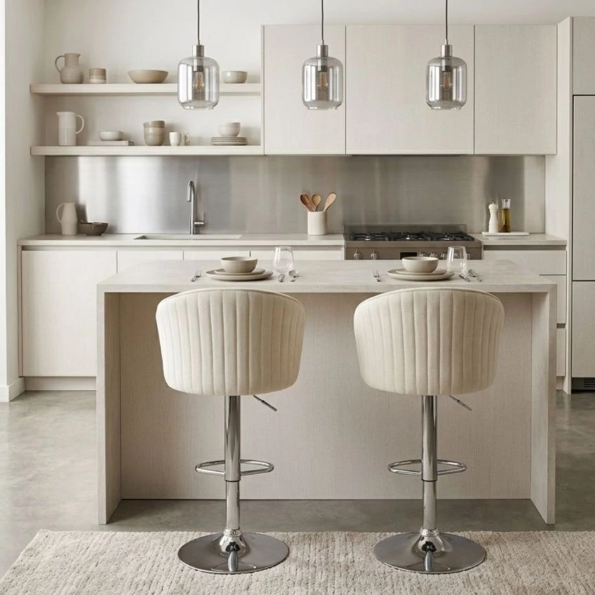 Kenton Bar Stool Yellow Velvet & Chrome Base
