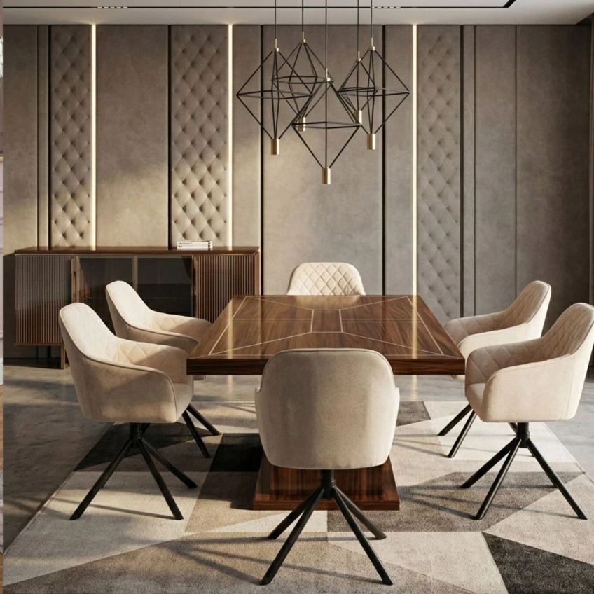 Koge Swivel Dining Chair Fawn Brown Fabric 
